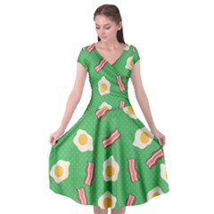 Bacon And Egg Pop Art Pattern Cap Sleeve Wrap Front Dress by Valentinaart