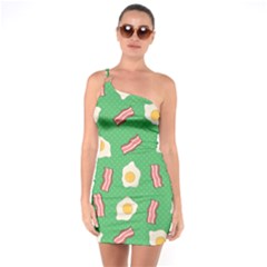 Bacon And Egg Pop Art Pattern One Soulder Bodycon Dress by Valentinaart