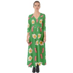 Bacon And Egg Pop Art Pattern Button Up Boho Maxi Dress by Valentinaart