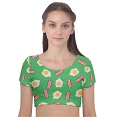 Bacon And Egg Pop Art Pattern Velvet Short Sleeve Crop Top 