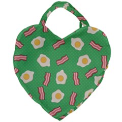 Bacon And Egg Pop Art Pattern Giant Heart Shaped Tote by Valentinaart