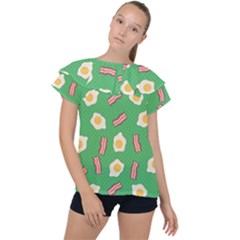 Bacon And Egg Pop Art Pattern Ruffle Collar Chiffon Blouse