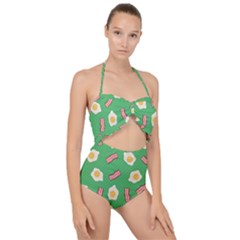 Bacon And Egg Pop Art Pattern Scallop Top Cut Out Swimsuit