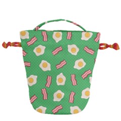 Bacon And Egg Pop Art Pattern Drawstring Bucket Bag by Valentinaart