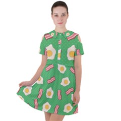 Bacon And Egg Pop Art Pattern Short Sleeve Shoulder Cut Out Dress 