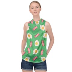 Bacon And Egg Pop Art Pattern High Neck Satin Top