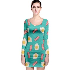 Bacon And Egg Pop Art Pattern Long Sleeve Bodycon Dress by Valentinaart