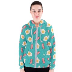 Bacon And Egg Pop Art Pattern Women s Zipper Hoodie by Valentinaart