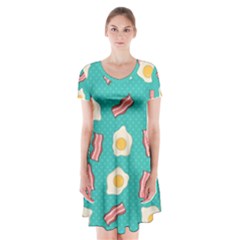 Bacon And Egg Pop Art Pattern Short Sleeve V-neck Flare Dress by Valentinaart