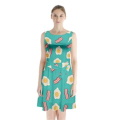 Bacon And Egg Pop Art Pattern Sleeveless Waist Tie Chiffon Dress by Valentinaart