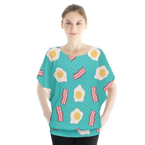 Bacon And Egg Pop Art Pattern Batwing Chiffon Blouse by Valentinaart