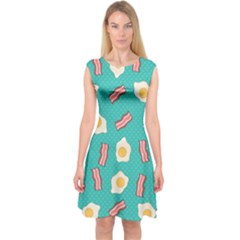 Bacon And Egg Pop Art Pattern Capsleeve Midi Dress by Valentinaart