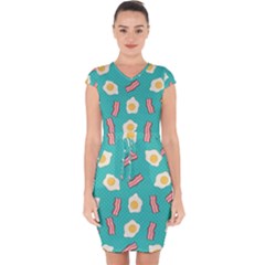 Bacon And Egg Pop Art Pattern Capsleeve Drawstring Dress 