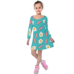 Bacon And Egg Pop Art Pattern Kids  Long Sleeve Velvet Dress by Valentinaart