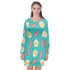 Bacon And Egg Pop Art Pattern Long Sleeve Chiffon Shift Dress  by Valentinaart