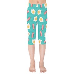 Bacon And Egg Pop Art Pattern Kids  Capri Leggings  by Valentinaart