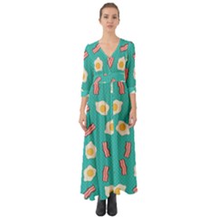 Bacon And Egg Pop Art Pattern Button Up Boho Maxi Dress by Valentinaart