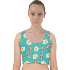 Bacon And Egg Pop Art Pattern Velvet Racer Back Crop Top