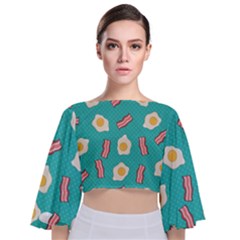 Bacon And Egg Pop Art Pattern Tie Back Butterfly Sleeve Chiffon Top