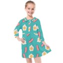 Bacon and Egg Pop Art Pattern Kids  Quarter Sleeve Shirt Dress View1