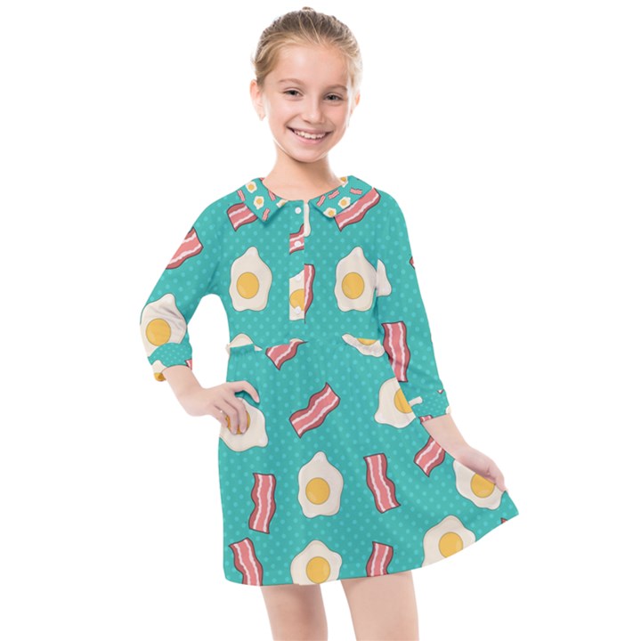 Bacon and Egg Pop Art Pattern Kids  Quarter Sleeve Shirt Dress