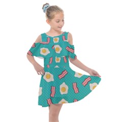 Bacon And Egg Pop Art Pattern Kids  Shoulder Cutout Chiffon Dress by Valentinaart