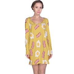 Bacon And Egg Pop Art Pattern Long Sleeve Nightdress by Valentinaart