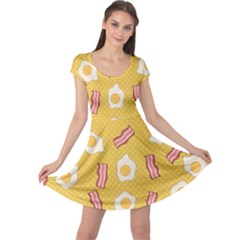 Bacon And Egg Pop Art Pattern Cap Sleeve Dress by Valentinaart