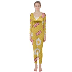 Bacon And Egg Pop Art Pattern Long Sleeve Catsuit by Valentinaart