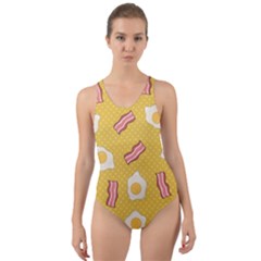 Bacon And Egg Pop Art Pattern Cut-out Back One Piece Swimsuit by Valentinaart