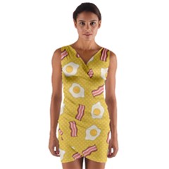 Bacon And Egg Pop Art Pattern Wrap Front Bodycon Dress by Valentinaart