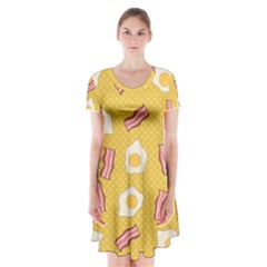 Bacon And Egg Pop Art Pattern Short Sleeve V-neck Flare Dress by Valentinaart