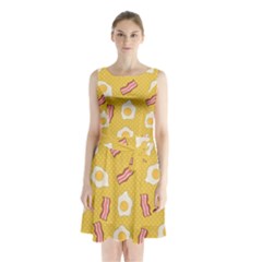 Bacon And Egg Pop Art Pattern Sleeveless Waist Tie Chiffon Dress by Valentinaart