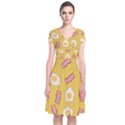 Bacon and Egg Pop Art Pattern Short Sleeve Front Wrap Dress View1