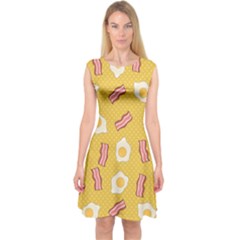 Bacon And Egg Pop Art Pattern Capsleeve Midi Dress by Valentinaart