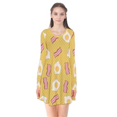 Bacon And Egg Pop Art Pattern Long Sleeve V-neck Flare Dress by Valentinaart