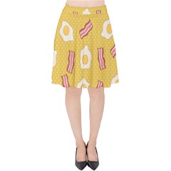 Bacon And Egg Pop Art Pattern Velvet High Waist Skirt by Valentinaart