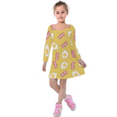 Bacon And Egg Pop Art Pattern Kids  Long Sleeve Velvet Dress by Valentinaart