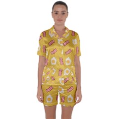 Bacon And Egg Pop Art Pattern Satin Short Sleeve Pyjamas Set by Valentinaart