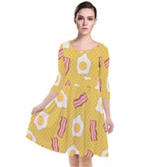 Bacon And Egg Pop Art Pattern Quarter Sleeve Waist Band Dress