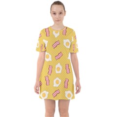 Bacon And Egg Pop Art Pattern Sixties Short Sleeve Mini Dress by Valentinaart