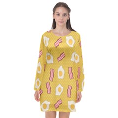 Bacon And Egg Pop Art Pattern Long Sleeve Chiffon Shift Dress  by Valentinaart