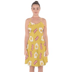 Bacon And Egg Pop Art Pattern Ruffle Detail Chiffon Dress by Valentinaart