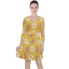 Bacon And Egg Pop Art Pattern Ruffle Dress by Valentinaart