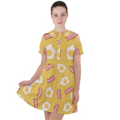 Bacon And Egg Pop Art Pattern Short Sleeve Shoulder Cut Out Dress  by Valentinaart