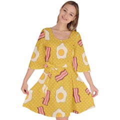 Bacon And Egg Pop Art Pattern Velour Kimono Dress by Valentinaart