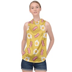 Bacon And Egg Pop Art Pattern High Neck Satin Top