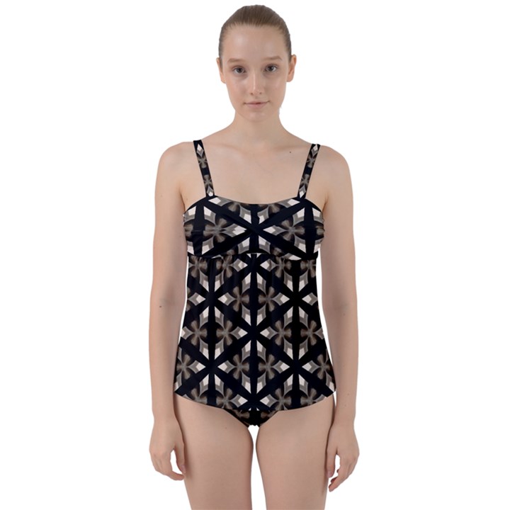 Earth Tone Floral  Twist Front Tankini Set