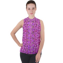 Paradise Blossom Tree On The Ornate Sakura Mountain Mock Neck Chiffon Sleeveless Top