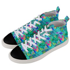 Garden Quilt Painting With Hydrangea And Blues Men s Mid-top Canvas Sneakers by myrubiogarden